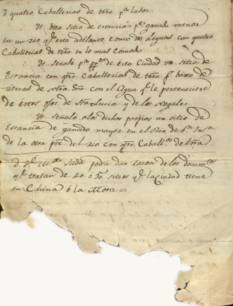 Acta de las mercedes a la virgen fechada el 20 de septiembre de 1596 por orden del capitán Diego de Montemayor. 