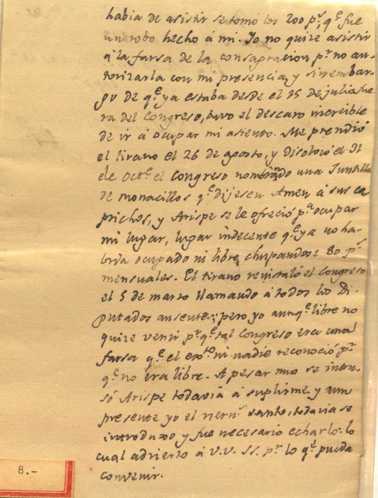 Carta del Padre Mier a Bernardino Cantú, quejándose de Miguel Ramos Arizpe, y de la junta nombrada por Iturbide (1822). 02.