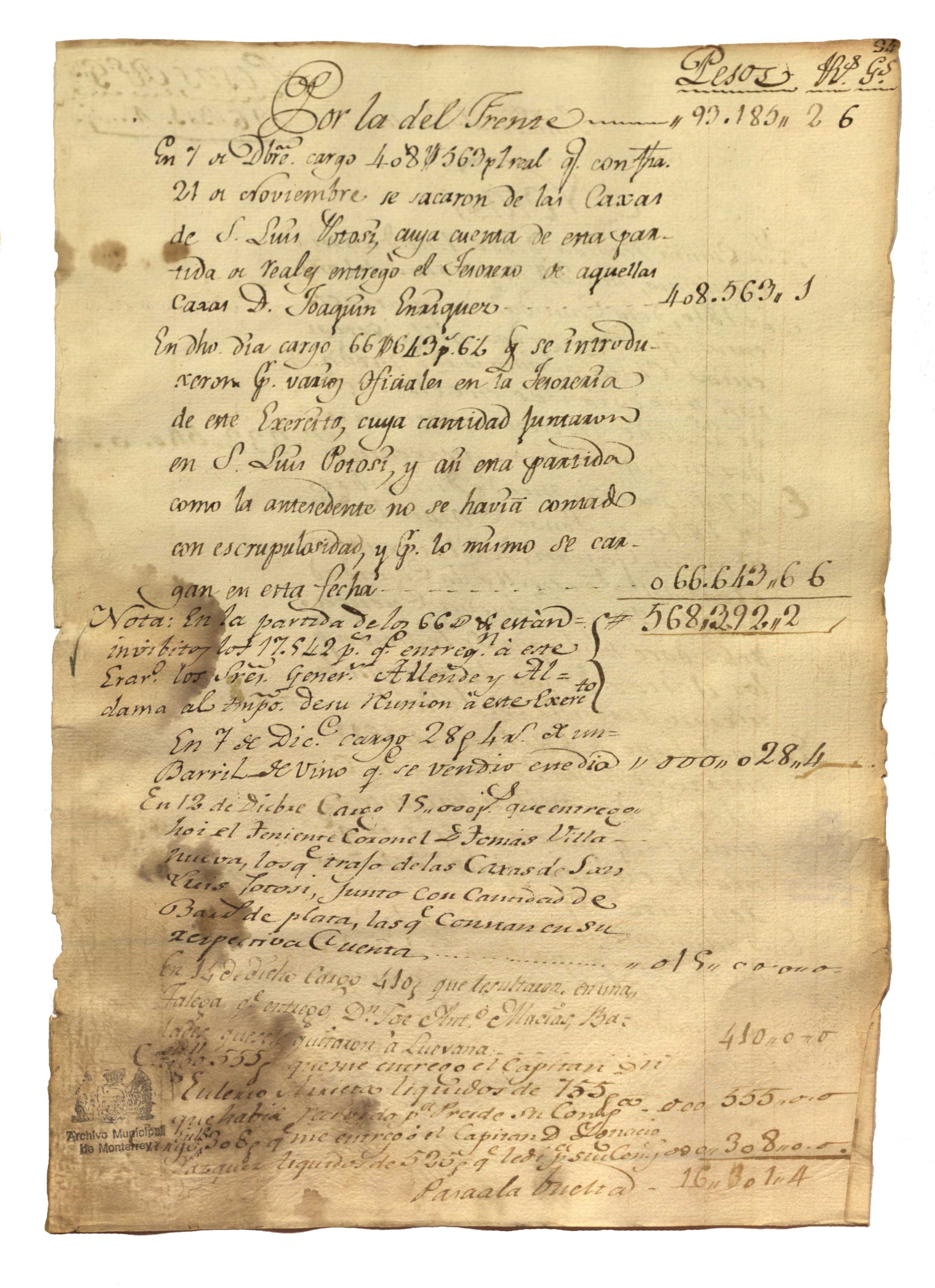 Libro de cuentas que el coronel Rafael Iriarte organizó durante octubre de 1810 y marzo de 1811 del Ejército Insurgente.