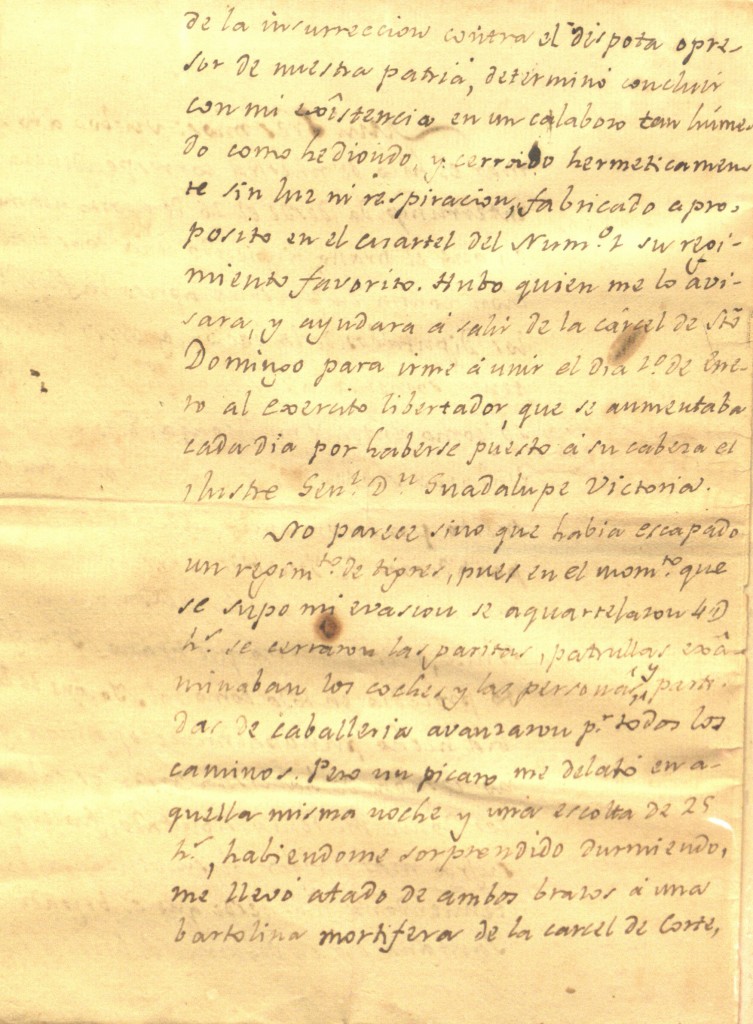 Carta del Padre Mier informando sobre la disolución del Congreso Nacional  por Iturbide en 1822 y su encarcelamiento por órdenes del Emperador. 02.