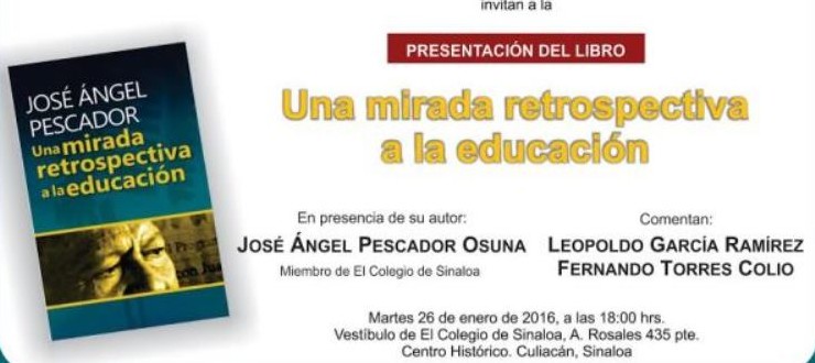 José Ángel Pescador presentará su libro en El Colegio de Sinaloa.